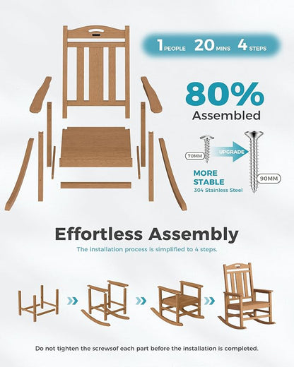 Oversized Outdoor Rocking Chairs Set of 3, 380lbs Heavy-Duty Large Patio Rocker - Image 9