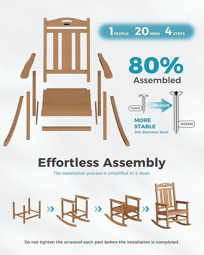 Oversized Outdoor Rocking Chairs Set of 4, 380lbs Heavy-Duty Large Patio Rocker - Image 9