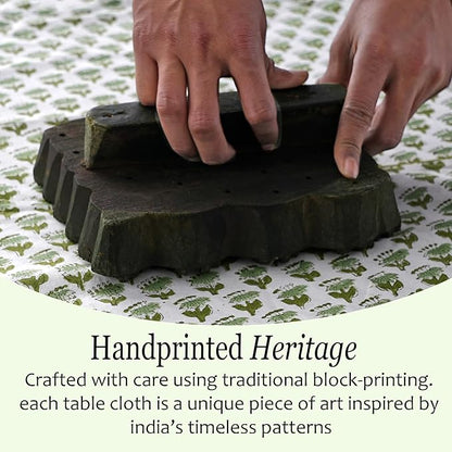CPC Tablecloth 100% Cotton 60x90 Inch Indian Block Print Rectangle Table Cover, Washable Table Cloth for Weddings, Spring/Summer, Barbeque - Emerald Green