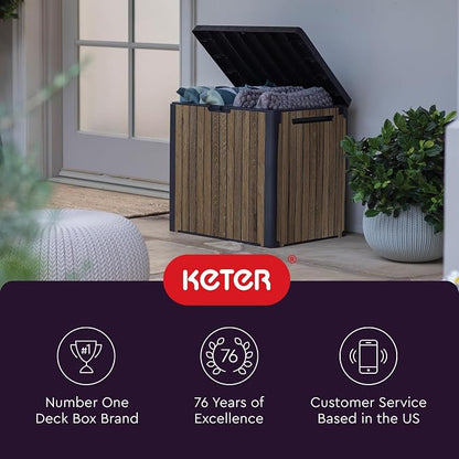 Keter Premium Everwood 30 Gal Outdoor Storage Box and Patio Side Table | Walnut - Image 10