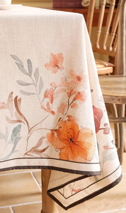 Linen Extra Long Rectangle Tablecloth,French Vintage Pink Floral Pattern Wrinkle Free Table Cloth,Decor Table Cover for Kitchen,Dining,Party,Thanksgiving,Christmas,67"*118"-Sloosa
