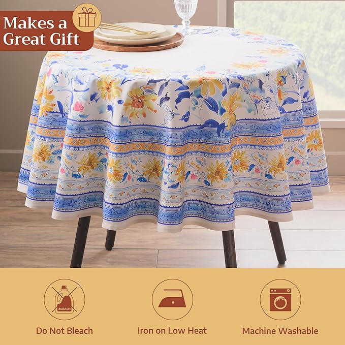 Maison d'Hermine Table Cloth Round Table 100% Cotton Tablecloth for Dining Room, Farmhouse, Home, Hotel, Parties & Wedding - Ideal for Easter Decorations Spring & Summer (Girassol, 69" Round)