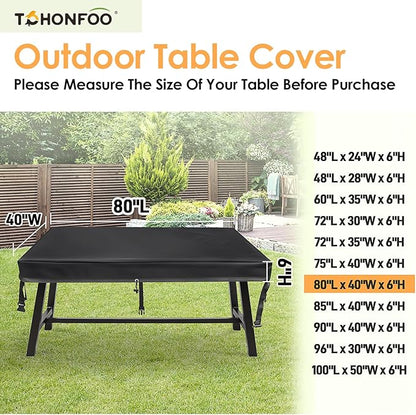 TOHONFOO Rectangular Patio Table Cover - Waterproof Anti-UV Outdoor Dining Table Cover - Outdoor Patio Furniture Cover 80" L x 40" W x 6" H