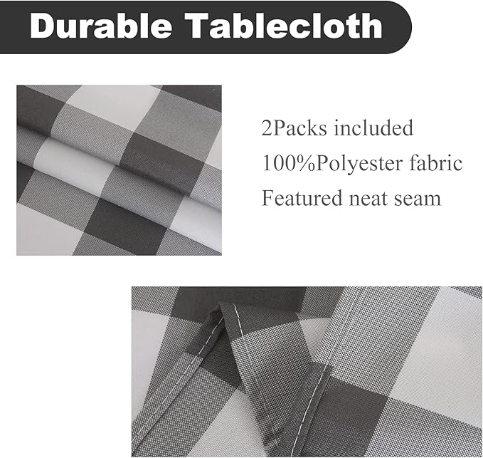 Cupuamon 2 Pack Waterproof Polyester Fabic Rectangle Checkered Tablecloth，60x84 Outdoor Table Cloth，Oil Stain Prevention Table Cloth for Pinics and Parties（Gary and White）