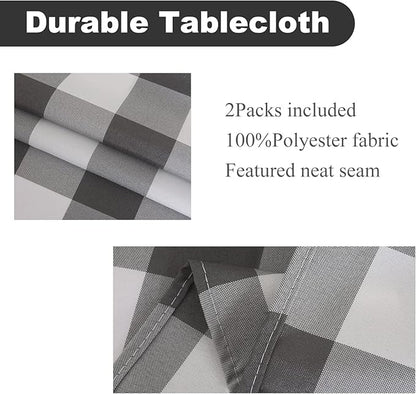 Cupuamon 2 Pack Waterproof Polyester Fabic Rectangle Checkered Tablecloth，60x84 Outdoor Table Cloth，Oil Stain Prevention Table Cloth for Pinics and Parties（Gary and White）