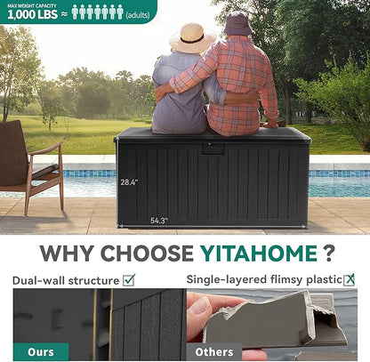 YITAHOME 150 Gallon Double-Wall Deck Box with Side Handles, Outdoor Large Storage for Patio Furniture Cushions, Garden Pool Accessories, Water Resistant & Lockable
