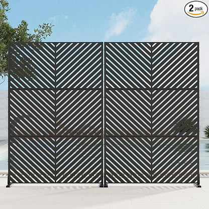 Casaphoria Metal Privacy Screen 72" H x 45" W, 2 Pack Outdoor Freestanding Decorative Divider for Patio & Garden with Stable Base, Black-Parallel