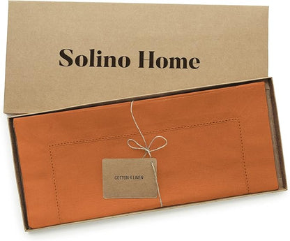 Solino Home Cotton Linen Pumpkin Table Runner 72 Inches Long - Hemstitch Table Runner 14 x 72 Inch for Dresser, Dining