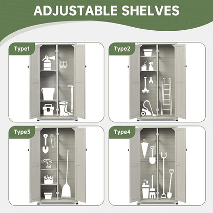 Outdoor Storage Shed with Floor & Adjustable Shelves, Wooden Garden Tool - Image 5