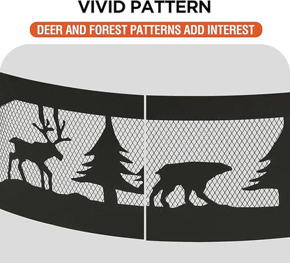Red Mountain Valley 36 Inch Fire Pit Ring with 360° Forest & Wildlife Design, Portable Steel Wood Burning Firepit Ring for Outdoor Camping, Bonfires, Beach,Patio, fire Pit kit, Black
