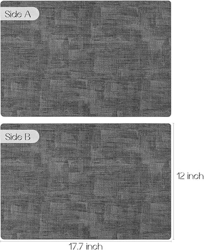 Romanstile Reversible Vinyl Placemats Set of 4, Faux Leather 100% Waterproof Oil-Proof Wipeable Place Mats, Heat Resistant Dual Sided Table Mats for Kitchen/Dining/Party (Dark Gray, 12 x 17 Inch)