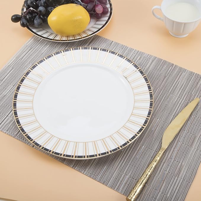 SLKQG Vinyl Placemats Set of 6 - Easy Clean Modern Durable Washable Place Mats - Heat Resistant Placemats for Kitchen Table - PVC Table Mats for Dining Table (Sliver, 6)