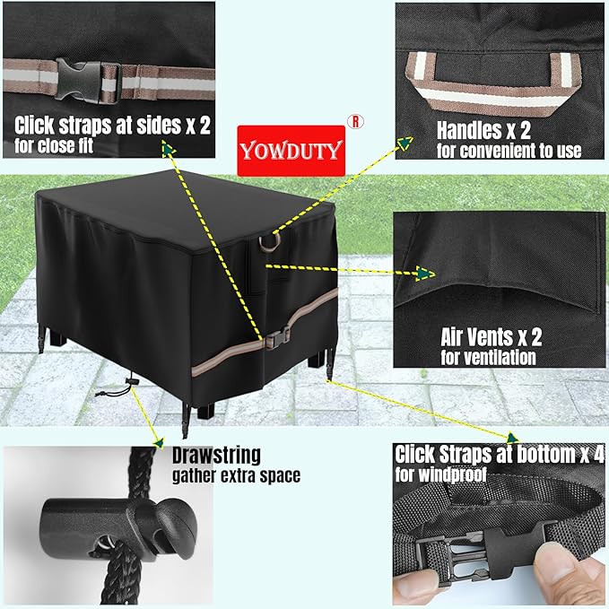 Rectangular Propane Gas Fire Pit Table Cover 44x28x24 Inch, Waterproof Heavy Duty 600D Rectangle Outdoor Fireplace Cover 44 inch, All-weather Protection For Patio Firepit Table 42/43/44 inch