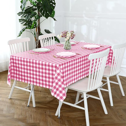 Romanstile Rectangle Vinyl Tablecloth, 100% Waterproof Buffalo Gingham Plastic Table Cloth, Heavy Duty Wipeable Checkered Table Covers for Outdoor, Camping, Picnic, Patio - 54 x 108, Hot Pink