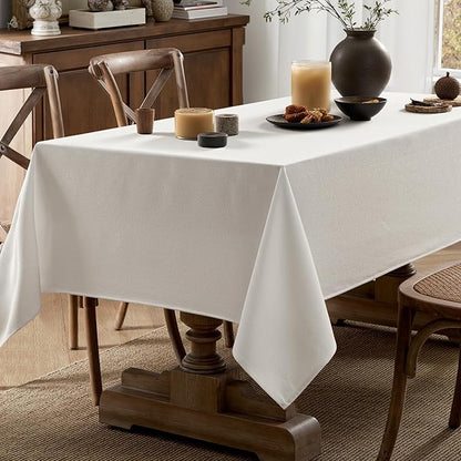 MIULEE White Linen Polyester Tablecloth 60x84 Inch Spring Rectangle Table Cloth Waterproof,Stain Resistant & Wrinkle Resistant for Dining Party Wedding
