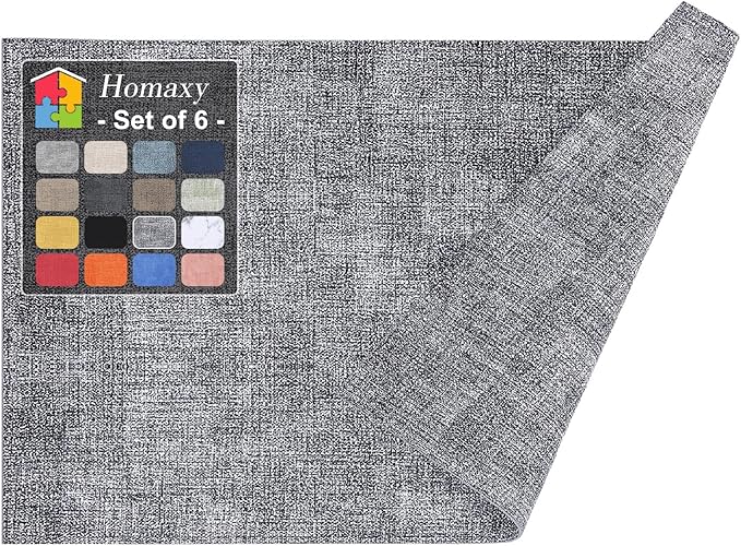 Homaxy Faux Leather Heat Resistant Placemats for Dining Table Set of 6, Waterproof Wipeable Washable PU Table Mats, Easy to Clean Anti-Slip Place Mats, 11.8" x 17", Black & White