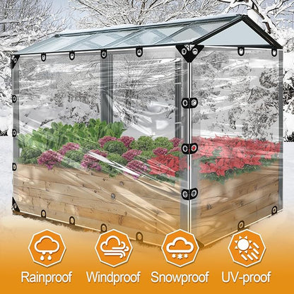 6x8ft Anti-Tear Clear Tarp Waterproof for Patio Winterizing - 2pcs Windproof Poly Tarpaulin, Heavy Duty Transparent Enclosure with Grommets for Covering Chicken Coops Greenhouse Garden Plants