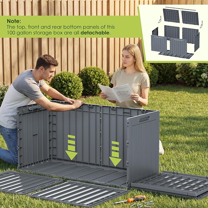 Devoko 100 Gallon Outdoor Storage Box, Waterproof Deck Box Lockable | Weather - Image 6