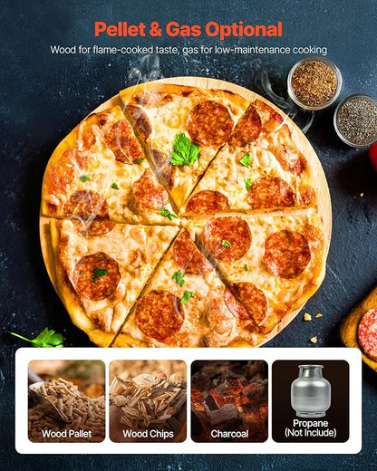 VEVOR Dual Fuel Pizza Oven Outdoor, 26 in Portable Pizza Oven, Pellet & Gas Powered Outdoor Pizza-Maker with Thickened Cordierite Pizza-Stone, Easy to Move with Casters, for Camping and Backyard