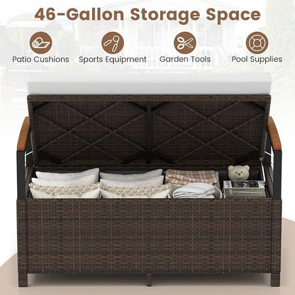 RELAX4LIFE Wicker Outdoor Storage Bench - Image 3
