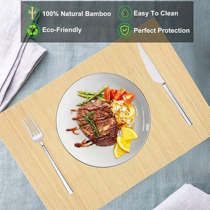 ANDSTAR Set of 4 Pcs Bamboo Placemats Sushi Rolling Mat Japanese Style Natural Anti-Slip Bamboo Placemats Washable Heat-Resistant Table Mats for Dining Room and Kitchen（Natural Color）