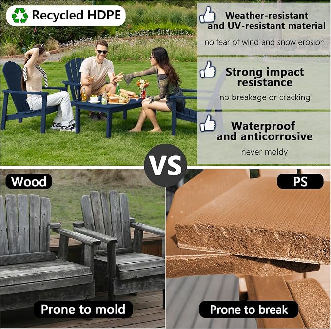 Stackable Adirondack Chairs Set of 4, Compact HDPE, All-Weather - Image 4
