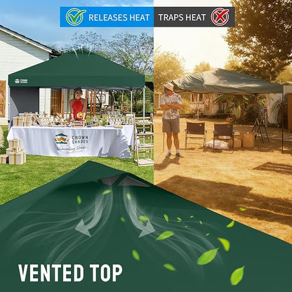 CROWN SHADES 10x10 Pop Up Canopy with 1 Side Wall - Beach Tent with One Push Setup - Outdoor Sun Shade for Events, Parties, Camping - Gazebo with STO-N-Go Cover Bag (Forest Green)