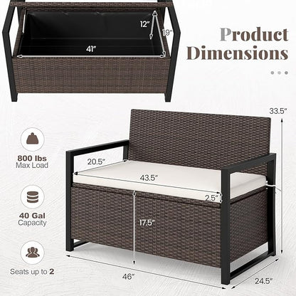 RELAX4LIFE Wicker Rattan Outdoor Storage Loveseat Bench Mix Brown Off White | - Image 3