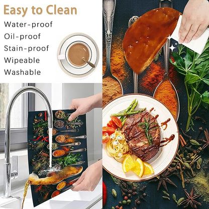 Various Herbs Placemats Set of 6,Spices for Cooking Table Mates Non-Slip Heat Resistant Washable Linen Place Mats for Party Kitchen Dining Decoration Indoor Outdoor 12"x18"