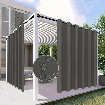 Easy-Going 100% Waterproof Outdoor Curtains 110x84 inch, Dark Grey | Windproof by Easy-Going