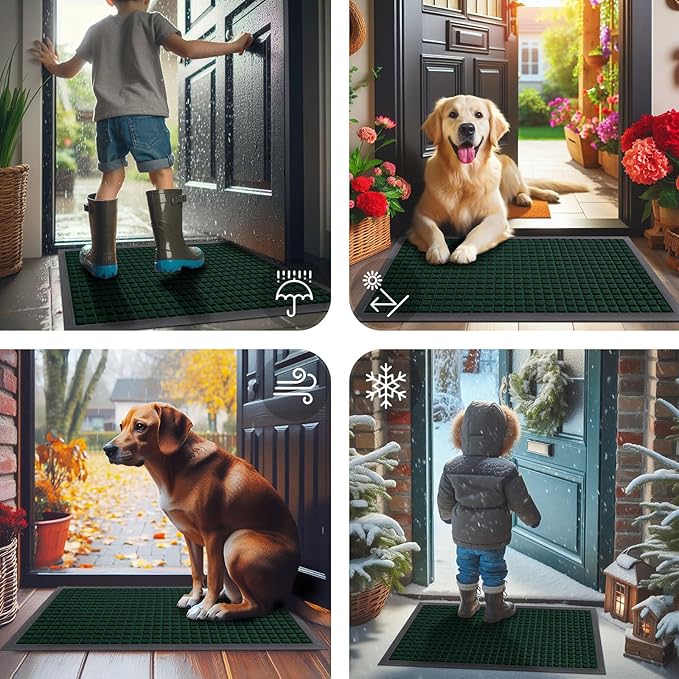 Smiry Front Door Mat Outside Entrance, Heavy Duty Natural Rubber Doormat, Non Slip, Trap Dirt and Moisture, Easy Clean, Low Profile Welcome Floor Mats for Indoor Outdoor Entry, 47x23 Inch, Black Green