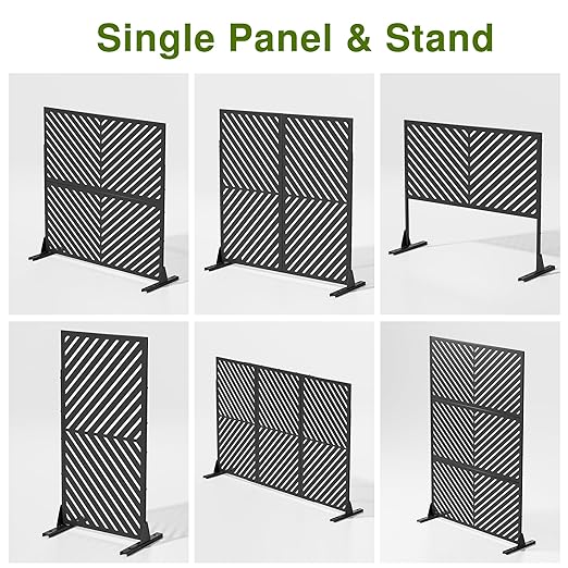 Casaphoria 72" H x 47" W Metal Privacy Screen, Freestanding Outdoor Screen for Deck, Patio & Balcony - Versatile Decorative Privacy Panels for Home & Garden Use (Brown-Parallel)