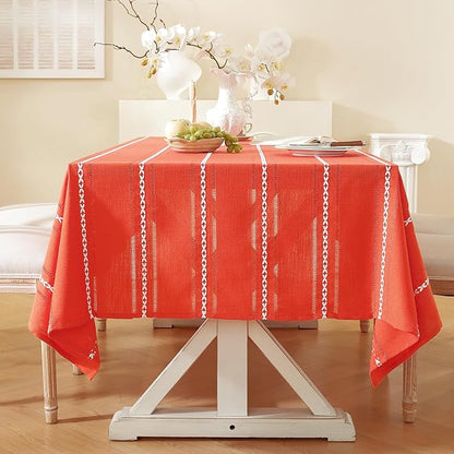 Chassic 60 x 60 inches Farmhouse Style Linen tablecloths, Wrinkle Resistant Washable Dining Room Table Cloths for Square Tables - Hemstitch Maple Orange
