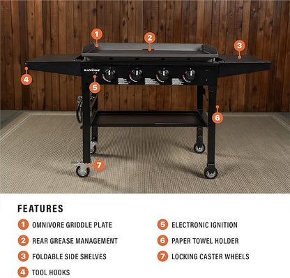 Blackstone 1554 36” Omnivore Griddle with Folding Side Shelves, Powder Coated Steel, Black