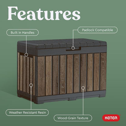 Keter Premium Everwood 50 Gal Outdoor Storage Box and Patio Side Table | Walnut - Image 4