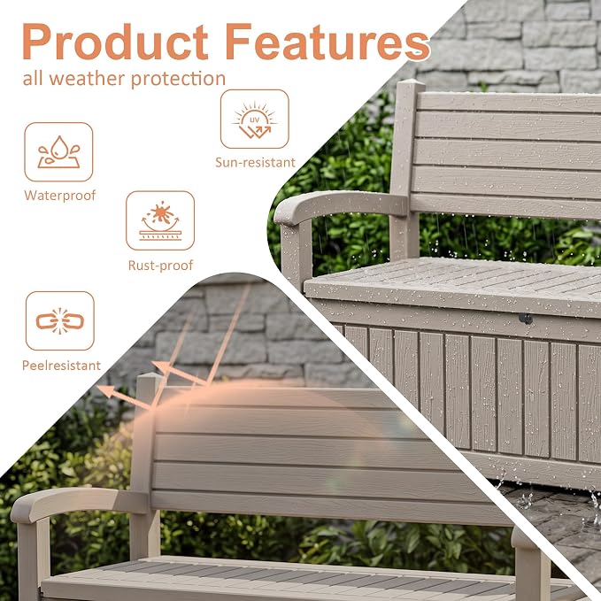 100 Gallon Outdoor Storage Bench Deck Box Waterproof Resin Lockable UV - Image 4