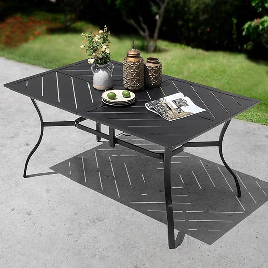 NUU GARDEN 6-Person Outdoor Dining Table, All Weather Patio Table with Umbrella Hole, Backyard Bistro Table, Black, 61x37x29 inches, 150 LBS Load Capacity