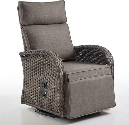 Dual-Adjust Outdoor Swivel Recliner Chair – Wicker Reclining Patio Chair by Belord