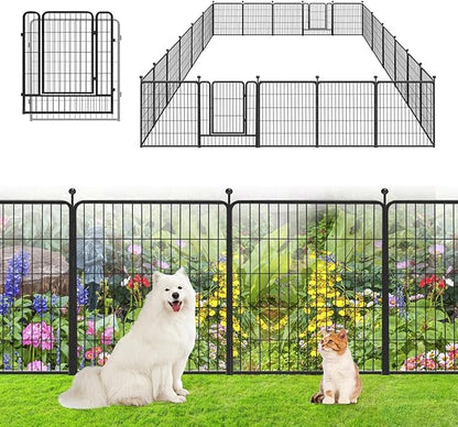 Garden Fence with Gate Metal Fencing Outdoor for Yard, 32in x50ft 22 Panels Outdoor Dog Fence Temporary Fence for Dogs Outside, Rustproof Garden Fencing Flower Bed Edging for Patio