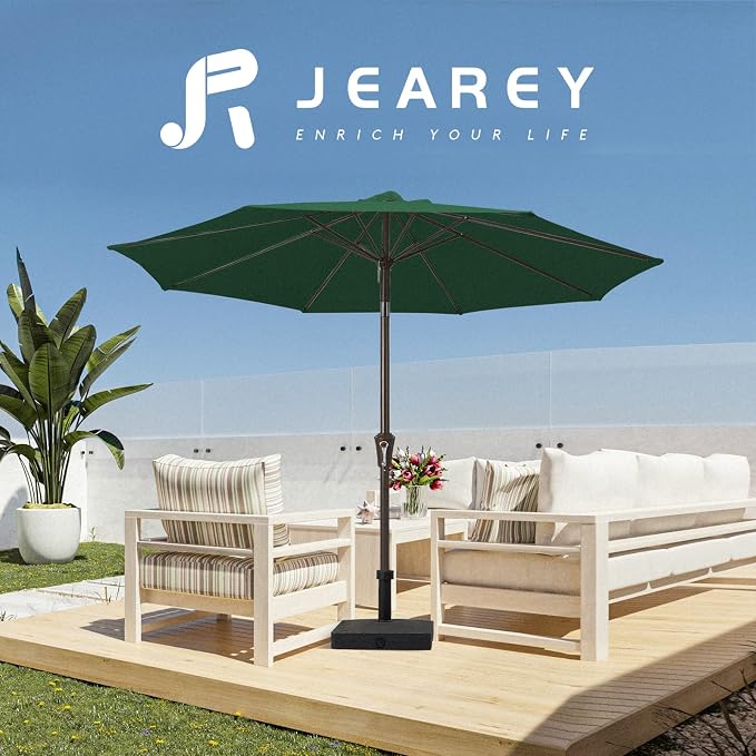 JEAREY 9FT Outdoor Patio Umbrella, Market Umbrella, Dark Green | Outdoor Table - Image 4