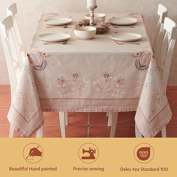 Maison d' Hermine Premium Table Cloth Rectangle Table 100% Combed Cotton 108 x 70 Inches Tablecloth Reusable Decorative for Dining Room, Farmhouse, Home, Party, Festive & Wedding - Society Florals