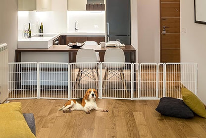FXW Dog Gate Extra Wide Designed for Indoor Use, Adjustable Width Up to 165-inch Wide (32" H 6 Wire Panels for Small and Medium Dogs), White