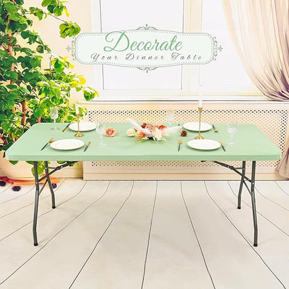 10 Pack Stretch Fabric Table Top Cap Cover, Sage Green Table Covers fits 6Ft Tables, Washable Elastic Universal Rectangle Tablecloth Protector for Indoor Outdoor Party Picnic Wedding (30" W x 72" L)