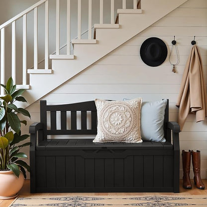 Greesum 80 Gallon Outdoor Storage Bench, Deck Box, Dark Black | - Image 2