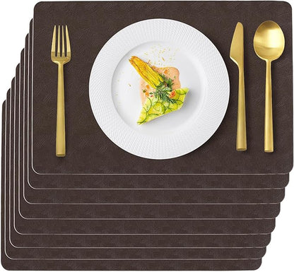 Vinyl Placemats Set of 6 Faux Leather 100% Waterproof Wipeable Washable Place Mats Heat Resistant Easy Clean Non-Slip Table Mats for Indoor Outdoor. (6,Coffee)