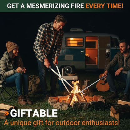 Tredre Fire Tongs and Fire Poker Set, Stainless Steel Fire Pit Tools for Outside, Heavy Duty Fireplace Tongs Log Grabber for Campfire, Wood Stove, Rust-Resistant Firewood Tong Set