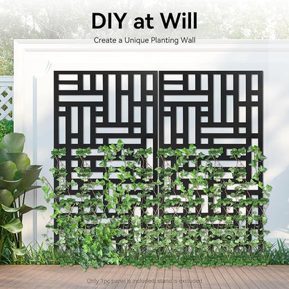 23.6x46 Inch Metal Privacy Screen Panel, Outdoor Decorative Privacy Fence Panel, Freestanding Modern Room Divider for Garden Patio Balcony Indoor Use – Laser Cut Design, Black
