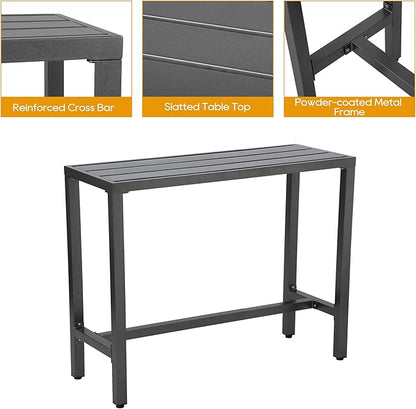 Outdoor Patio Bar Set, Bar Height Patio Dining Set, Weather-Resistant Bistro Counter Pub Set with Cushions & Slatted Tabletop for Backyard (Gray, 47" Table, 2 "I Style Stool)