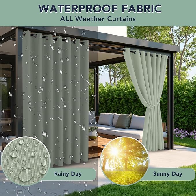 Patio Curtains Outdoor Waterproof, Privacy Drapes | Weatherproof & Sun Blocking - Image 2