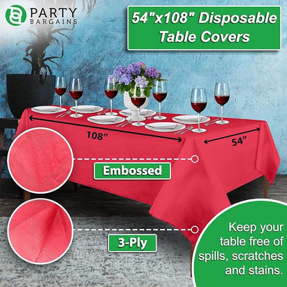 PARTY BARGAINS 40 Disposable Table Covers - 54" X 108" Real-Red Table Cover, 3 Ply Paper & Plastic Tablecloth